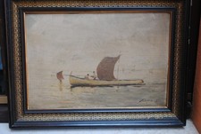 Riccardo  PELLEGRINI   "marina con pescatori" - ottocento - olio su tavola