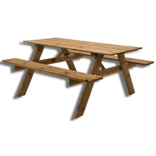 Tavolo Picnic in Legno Impregnato, 164x150x77 cm, con Panche Integrate, 6 Posti