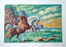 GIOVANFRANCESCO GONZAGA- "CAVALLI SELVAGGI" -DIM. 70 x 50 cm-SERIGRAFIA-GARANZIA