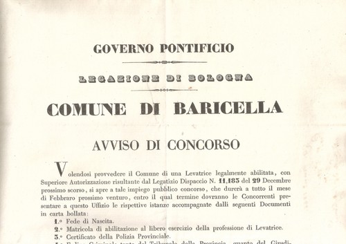Baricella 1845 bando - baricella, 16.1.1845,