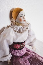 Bambola Pierrot in porcellana - Pagliaccio vintage