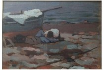 cafiero filippelli,Pescatore, Olio Su Compensato,14,5x22cm