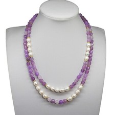 collana multifilo pietre dure naturali lilla perle di fiume bianche bigiotteria