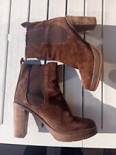 Tronchetti donna 38 pelle di camoscio marrone plateau 2 tacco 10 Ras usato ottim