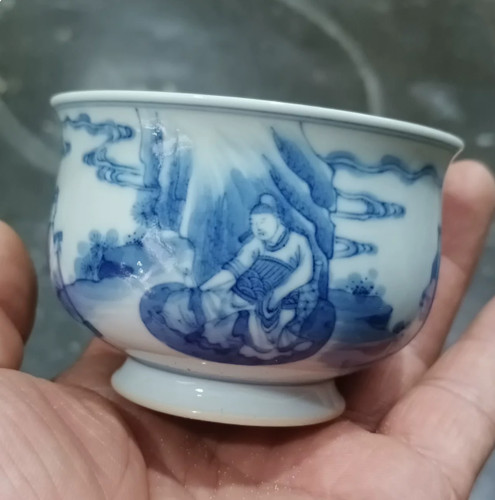 Tazza porcellana bianca blu - , a