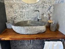 Lavabo in Pietra Naturale da Appoggio 55x35 – Stile Rustico per Bagno - Grigio