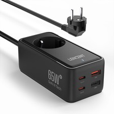 LENCENT 65W Caricatore GaN3 Stazione di Ricarica con 1 AC 4 USB per iPhone MacBook Nero