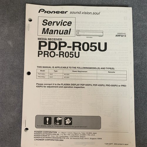 Pioneer pdp r05u - e, pro-r05u