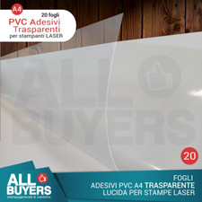20 FOGLI CARTA ADESIVA A4 TRASPARENTE LUCIDA PVC POLIPROPILENE X STAMPANTE LASER