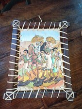 Quadro Etnico Etiopia olio su pelle cuoio legno intreccio cornice artigianale