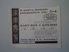 advertising Pubblicità 1931 ZEISS IKON BABY BOX - KOLIBRI