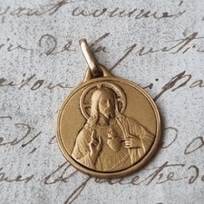 Ciondolo Medaglia Sacro Cuore Placcato Oro ORIA 1920 Religious Holy