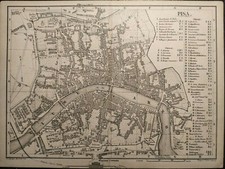 Stampa antica Pianta Pisa Toscana 1889