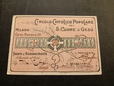 Tessera Circolo Cattolico Partito Popolare PPI Del Sacro Cuore Milano 1920
