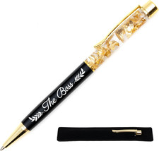 Penna Personalizzata "The Boss", Nera - Penna a Foglia D'Oro Con Incisione Laser