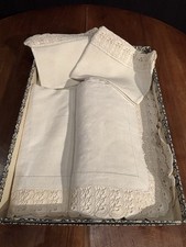 Antico  Lenzuolo con federe, Lino Ricamato a mano Cm 250x270 Perfetto