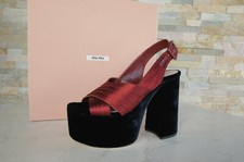 Miu Tg. 37 Plateau Sandaletti Scarpe Raso Velluto Rosso Blu Nuovo Origin.