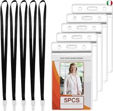 5 Pezzi Porta Badge da Collo Impermeabile,Porta Badge Verticale con Cordino,