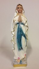 STATUA MADONNA LOURDES CM 31.5 IN GESSO MADREPERLATO DECORATA A MANO ITALIANA