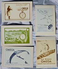 Set di 5 Rarissime Cartoline Omega d'Epoca Nuove Raffiguranti Vecchie Pubblicità