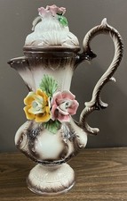 Brocca grande Capodimonte beccuccio oca cigno design floreale manico porcellana