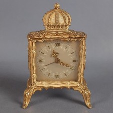 Orologio Sveglia Da Tavolo EMES Meccanico Metallo Dorato Vintage XX Sec.