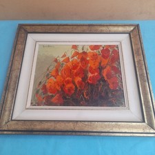 GUIDO ODIERNA (1913-1991) OLIO SU TAVOLA CAMPO DI PAPAVERI FIRMA E DEDICA 1987