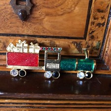 Rare! Vintage Christmas Train Brooch Firmato AS Spilla Trenino di Natale