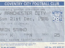 Mp1 Biglietto Ticket Legue Division One  1986 - Coverty City Vs Manchester City