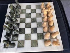 Scacchiera in Marmo con Pezzi Intagliati a Mano Set Completo Scacchi Decorative