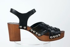 Zoccoli GIADA Pelle Nera Intrecciata  Borchie Clogs Black Wood 38 Made in Italy