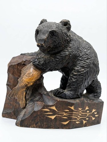 Statua orso intagliato - , in