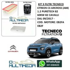 TAGLIANDO 3 FILTRI TECNECO CITROEN C3 AIRCROSS 1.2 PURETECH 60KW 82 CV CAVALLI