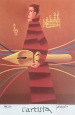 FRANCO FORTUNATO 30x20 serigrafia su cartone " L'artista " musicista musica