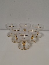 6 Coppe Bicchieri Vetro Cristallo Colorato Rifiniture Oro Vintage 
