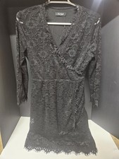 Abito donna junior nero pizzo medio una vista M scollo a V gotico gotico 