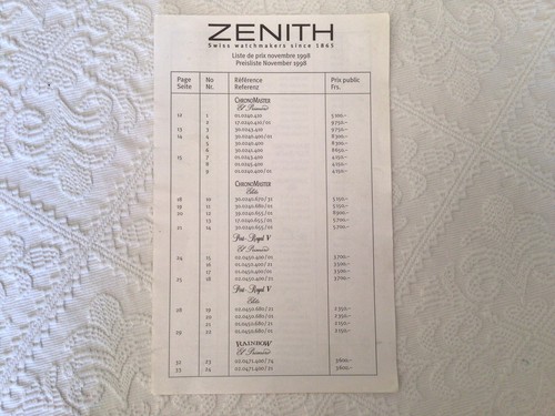 Listino prezzi zenith - prezzi, anno