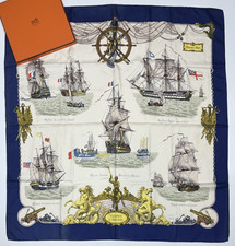 Sciarpa HERMES Vaisseaux et Fregate VINTAGE Carre Foulard 90 cm 35" FRANCIA