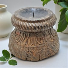 Antico di Legno Colonna Basamento Portacandele Stand Originale Old Sottile Mano