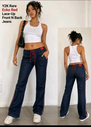 Jeans svasati stringati - , rossi