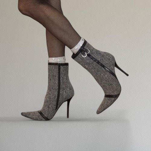 Stivali tweed tacco alto - in,