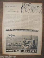 Pubblicità 1940 originale trattore trattori HANOMAG-HANNOVER schlepper 20 50 ps