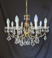  Lampadario vintage italiano 8 bracci 8 luci cristallo ottone metallo plafoniera 