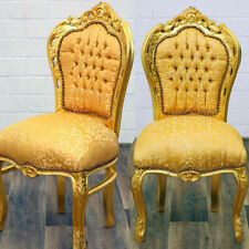 Poltrona Sedia foglia oro tessuto giallo ingresso casa negozio  Barocco luxury