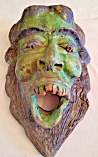  ANTICA MASCHERA APOTROPAICA DA MURO TERRACOTTA SMALTATA VERDE E NERO VEDI FOTO