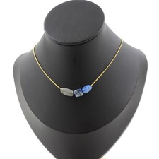 Pietre E Minerali. Collana 3 Perle Lapis Lazuli Del Pakistan. Catena In Acciaio