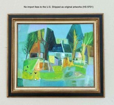 André Duret (francese, 1921) Fattoria bretone. Paesaggio vibrante. Olio da esposizione. Certificato di autenticità