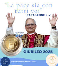 2 Euro 2025 - GIUBILEO Fdc + Capsula + Cartoncino Papa Francesco Papa Leone XIV