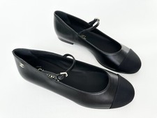 2024 CHANEL CC LOGO PELLE NERA MARYJANE BALLERINE SCARPE PERLE FIBBIA 37