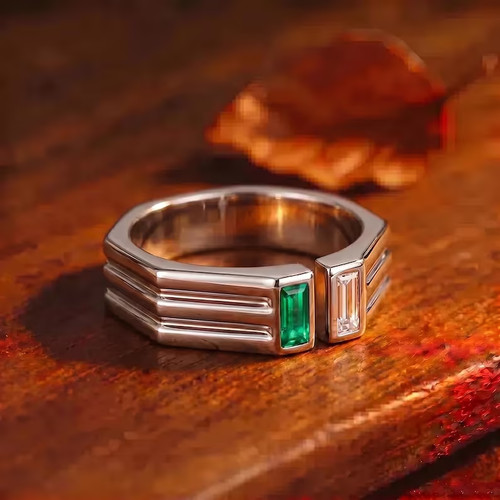 Mens emerald ring - ring, sterling